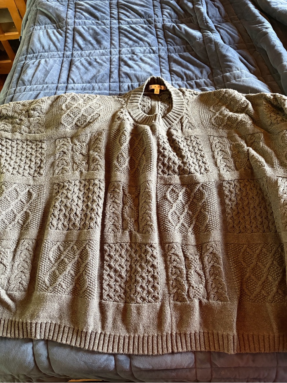 CAbi Men's Taupe Cable Knit Crewneck Sweater